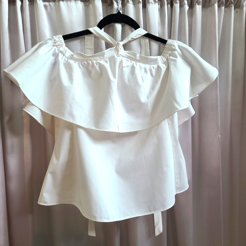 Rebecca Taylor White Tie around neckline off-shoulder Ruffled Blouse Size 2 XS